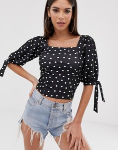 Кроп-топ с принтом и квадратным вырезом ASOS DESIGN Tall-Черный