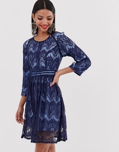 Кружевное короткое приталенное платье Liquorish-Темно-синий