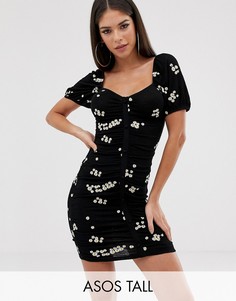 Сарафан мини с цветочной вышивкой ASOS DESIGN Tall-Черный