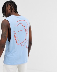 Свободная футболка из органического хлопка без рукавов и с эскизным принтом ASOS DESIGN-Синий
