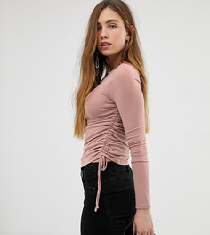 Розовый трикотажный топ со сборками по бокам Bershka