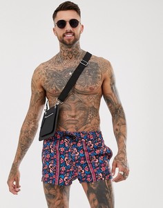 Ультракороткие шорты для плавания с ярким цветочным принтом ASOS DESIGN-Мульти