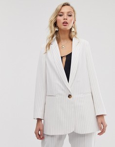Oversize-блейзер в бежевую полоску Closet London-Белый