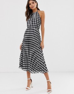 Плиссированное платье миди в клеточку с халтером ASOS DESIGN-Мульти