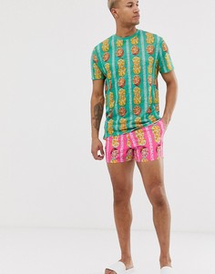 Шорты для плавания с принтом ASOS DESIGN-Розовый