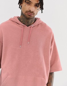 Розовый oversize-худи с короткими рукавами и махровой изнанкой ASOS DESIGN