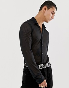 Черная приталенная сетчатая рубашка ASOS DESIGN-Черный
