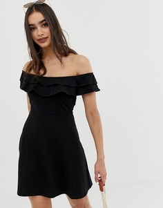 Сарафан с открытыми плечами и двойной оборкой ASOS DESIGN-Черный