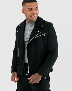 Черная байкерская куртка с добавлением шерсти ASOS DESIGN-Черный