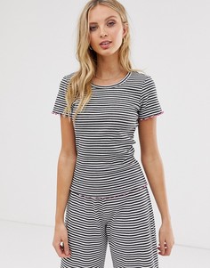 Комбинируемая пижамная футболка в полоску с отделкой по краю ASOS DESIGN-Мульти