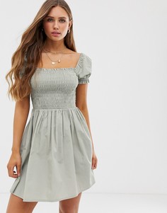 Хлопковое платье мини с присборенным лифом ASOS DESIGN-Зеленый