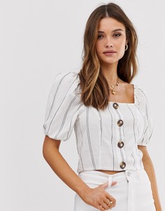 Блузка в полоску на пуговицах River Island-Белый
