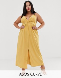 Платье макси с кольцом ASOS DESIGN Curve-Желтый