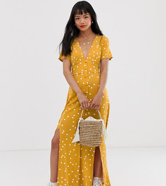 Чайное платье макси в горошек с пуговицами и разрезами ASOS DESIGN Petite-Мульти