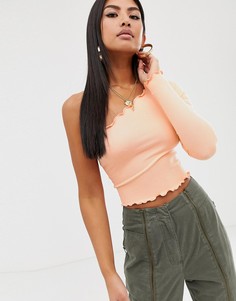 Укороченный лонгслив на одно плечо кораллового цвета ASOS DESIGN-Розовый