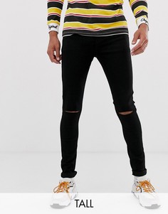 Черные эластичные джинсы с рваными коленями ASOS DESIGN Tall-Черный