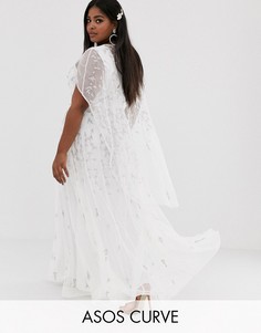 Свадебное плате с кейпом и отделкой ASOS EDITION Curve-Белый