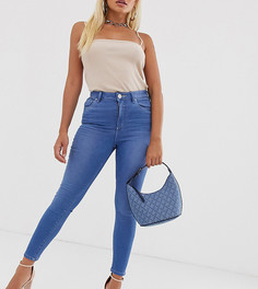 Джинсы скинни с завышенной талией и необработанным низом ASOS DESIGN Petite Ridley-Синий