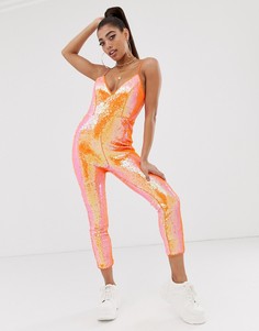 Оранжевый комбинезон с пайетками Missguided