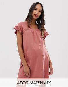 Двустороннее хлопковое меланжевое свободное платье мини ASOS DESIGN Maternity-Розовый