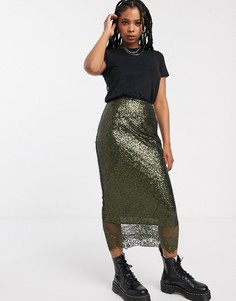 Кружевная юбка миди с отделкой ASOS DESIGN-Оранжевый