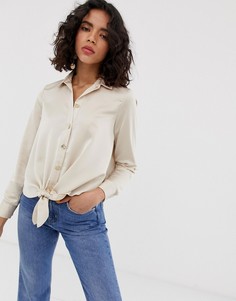 Светло-бежевая рубашка с завязкой спереди River Island-Светло-бежевый