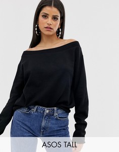 Черный свитшот с открытыми плечами и необработанными краями ASOS DESIGN Tall
