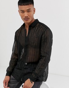 Черная прозрачная рубашка стандартного кроя с точками ASOS DESIGN-Черный