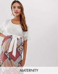 Фактурная футболка с кружевными манжетами Mamalicious maternity-Белый Mama.Licious