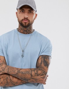 Синяя длинная oversize-футболка с круглым вырезом и отворотами на рукавах ASOS DESIGN-Синий
