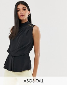 Драпированный топ без рукавов ASOS DESIGN Tall-Черный
