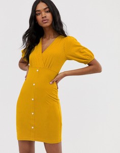 Чайное платье мини в рубчик ASOS DESIGN-Желтый