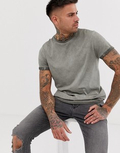 Футболка цвета хаки с отворотами на рукавах и эффектом полинявшей ткани ASOS DESIGN-Зеленый