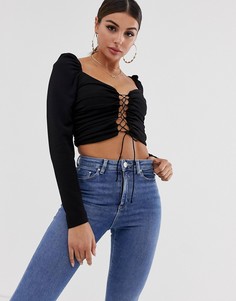 Лонгслив со шнуровкой спереди ASOS DESIGN-Черный