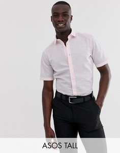 Розовая льняная рубашка классического кроя ASOS DESIGN Tall-Розовый