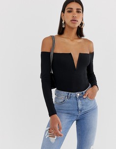Боди со спущенными плечами и длинными рукавами ASOS DESIGN-Черный
