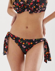 Черные трусы бикини с цветочным принтом и завязками по бокам Pour Moi Hot Spots-Черный