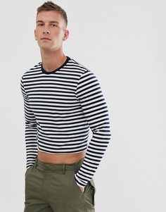 Укороченный лонгслив в полоску ASOS DESIGN-Темно-синий