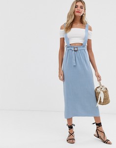 Синяя юбка макси в стиле сарафана ASOS DESIGN-Синий