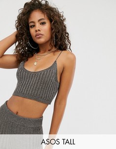 Трикотажный топ на бретельках с эффектом металлик ASOS DESIGN Tall-Серебряный