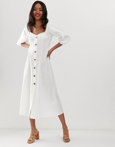 Платье макси на пуговицах ASOS DESIGN-Белый