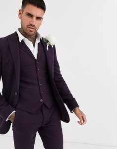 Бордовый супероблегающий пиджак из ткани с добавлением шерсти ASOS DESIGN wedding-Красный