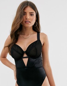 Блестящее сетчатое боди на косточках ASOS DESIGN-Черный