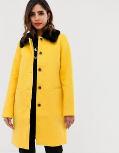Пальто на пуговицах с отделкой искусственным мехом Vila-Желтый