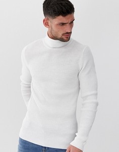 Белый обтягивающий джемпер в рубчик с отворачивающимся воротником ASOS DESIGN