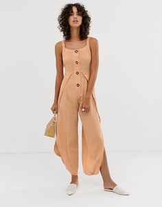 Комбинезон с запахом и квадратным вырезом ASOS DESIGN-Бежевый