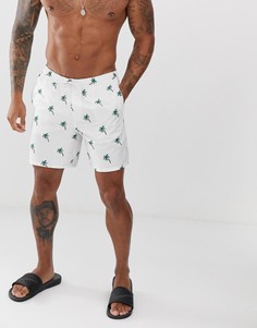 Шорты для плавания средней длины с пальмовым принтом ASOS DESIGN-Белый