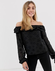 Блузка с открытыми плечами и полупрозрачной накладкой Glamorous-Черный