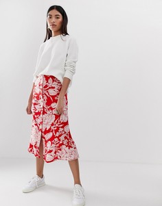 Юбка миди на пуговицах, с цветочным принтом и складками сзади ASOS DESIGN-Мульти