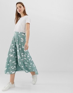Юбка миди с плиссировкой и принтом ASOS DESIGN-Зеленый